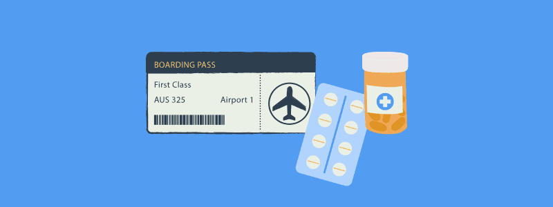 Boarding pass to Canada beside prescription medication—guide for visitors travelling with medication to Canada.
