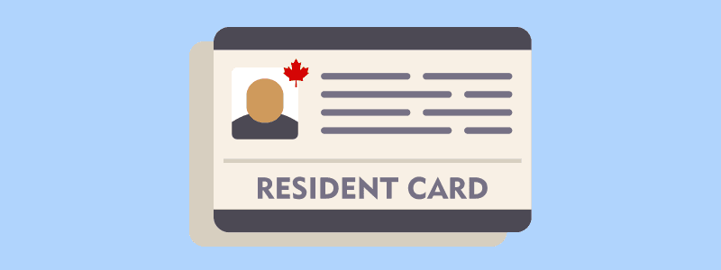 Illustration of a Canadian permanent resident card on a light blue background.