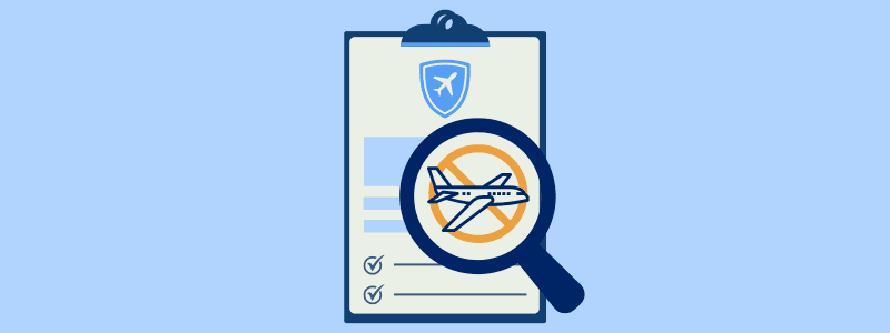 Magnifying glass over a travel insurance policy highlighting “flight cancellation”—guide to when trip cancellation covers airline cancellations in Canada.
