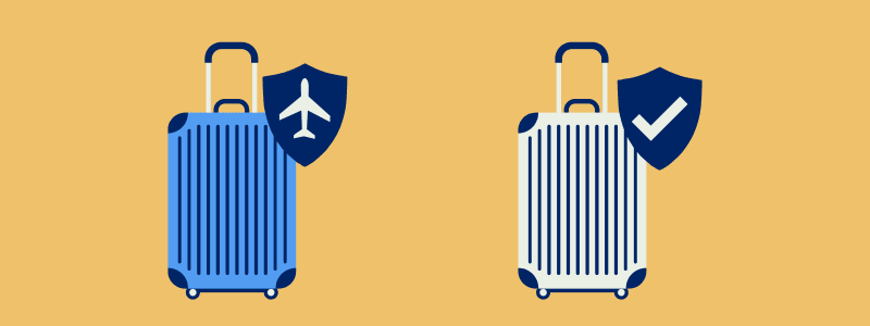 Two suitcases side by side labelled “Trip Protection” and “Travel Insurance,” illustrating a comparison of coverage and regulation.
