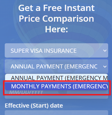 Super Visa monthly quote - step 3