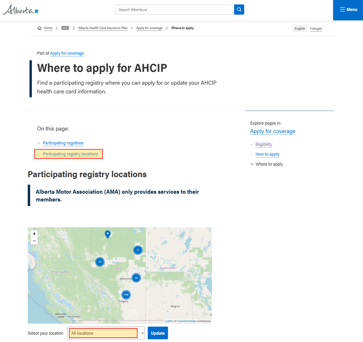 AHCIP Registry location KR