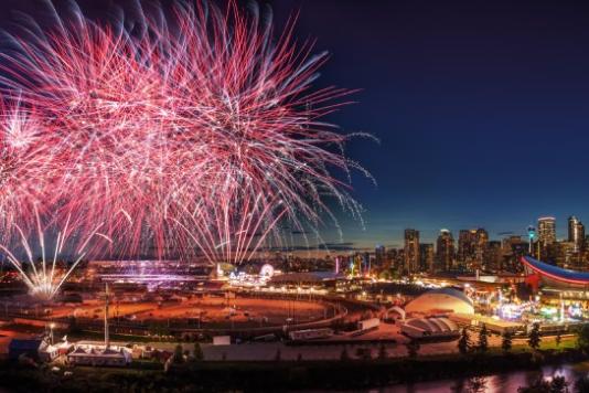 A fireworks show in a Canadian city
